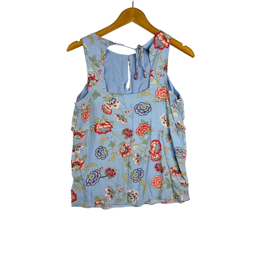 Loft Floral Print Open Back Sleeveless Blouse size Small Blue/Red